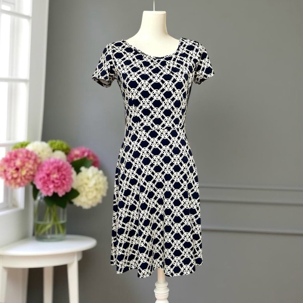 Women’s Talbots Navy Blue with a White Nautical Rope Pattern Dress